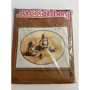 1981 Sunset Stitchery Crewel Embroidery Kit #22053 Sand Castle Cross Stitch New